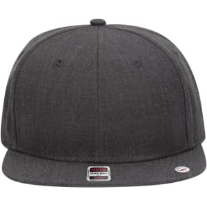 A grey mid profile snapback cap with a flat brim and a logo on the front. Features a grey undervisor.