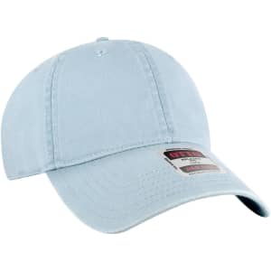 A light blue 6 panel low profile dad cap with an adjustable strap and a logo or branding detail.