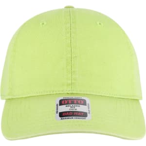 A bright neon yellow 6-panel low profile dad cap with a logo and a structured brim.
