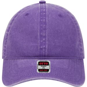 A purple 6 Panel Low Profile Dad Cap with a relaxed fit and a logo patch on the front.
