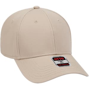 A low profile baseball cap in beige, featuring a logo on the front panel.