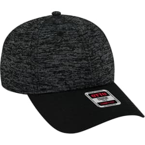 A low-profile six-panel baseball cap in dark grey with a black brim and a logo label on the front.