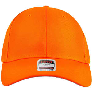 An orange 6-panel low-profile baseball cap with a logo on the front.