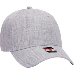 A grey low-profile baseball cap featuring a flexible fit and a logo patch on the front.