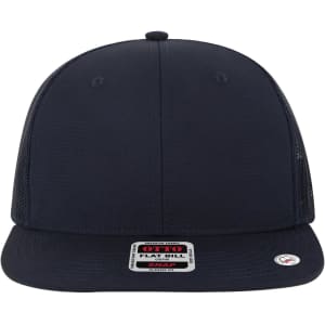 A grey undervisor trucker cap featuring a flat bill and mesh side panels. The cap has a logo on the side.