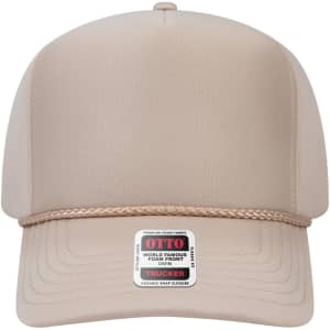 A high crown full foam cap in beige featuring a braided detail and a logo on the front.