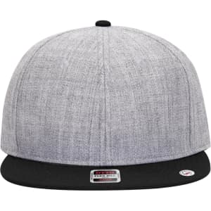 A grey and black 6-panel mid-profile snapback cap featuring a grey fabric crown and a black visor.