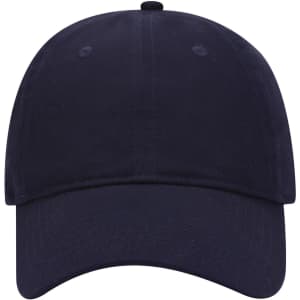 A low profile six-panel baseball cap in navy blue with a logo on the front.