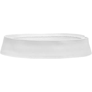 A white hat band displayed against a plain background, featuring a simple design and an unobtrusive logo.