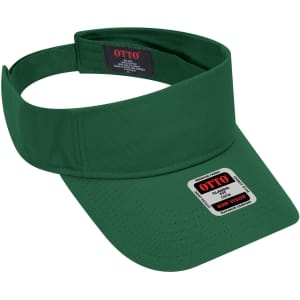 A green sun visor with a wide brim and an adjustable band. The product features a logo on the inside.