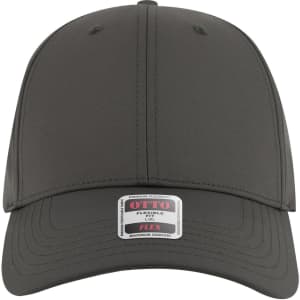 A grey 6 panel low profile style baseball cap with a flexible fit. The cap features a logo on the front.