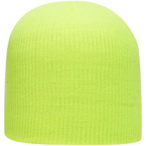 A bright yellow rib knit beanie with a seamless design and no visible logos.