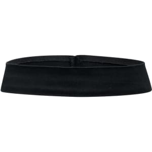 A black hat band with a smooth finish, featuring a logo.