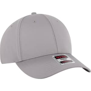 A grey low-profile baseball cap featuring six panels and a logo on the side.