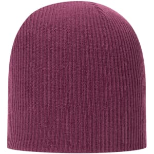 A purple rib knit beanie with a snug, fitted design and no visible branding.