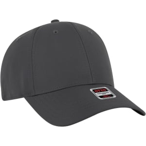 A grey 6 panel low profile style baseball cap with a logo on the side.