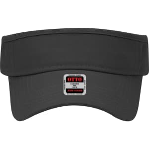 A black sun visor with a wide brim, featuring a logo on the front.