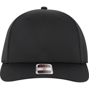 A black mid-profile baseball cap featuring a seamless design and a small logo tag on the front.