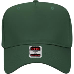 A green 5 Panel Mid Crown Baseball Cap featuring a logo on the front.
