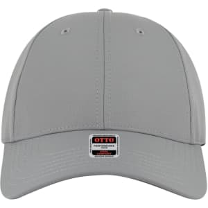 A grey 6 panel low profile style baseball cap with a logo on the front.