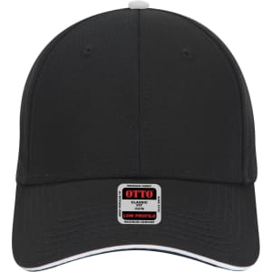 A low-profile baseball cap in black with a logo on the front and contrasting trim around the brim.