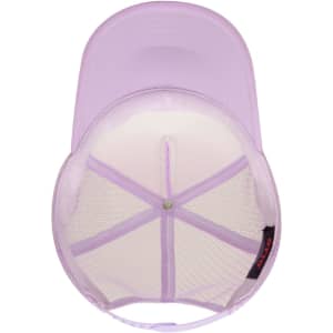 A high crown trucker cap in lilac with a mesh interior and a logo.