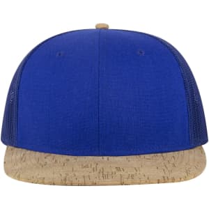 A blue cap with a cork brim and mesh sides. The cap features a logo on the front.