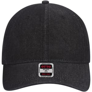 A black 6 panel low profile dad cap with a relaxed fit and a generic label on the front.