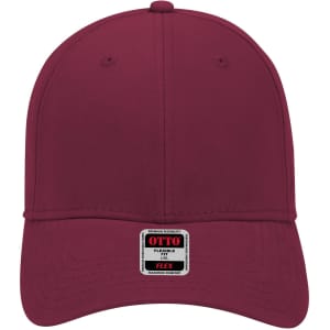 A maroon six-panel low-profile baseball cap with a logo on the front.