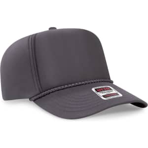 A grey 5 Panel High Crown Full Foam Cap with a woven rope detail and a logo patch on the front.
