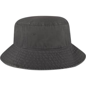 A dark grey bucket hat with a wide brim and a textured fabric. It features small ventilation holes.