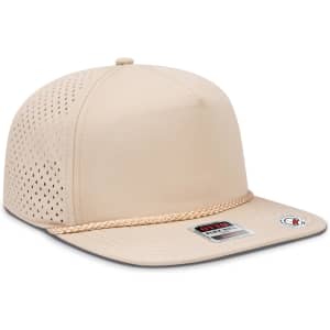 A beige 5 Panel Pro Style Snapback Hat with a textured crown and a braided detail on the brim.