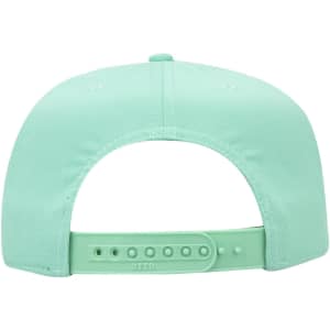 A mint green 5 panel mid profile baseball cap with a snapback closure and ventilation eyelets.