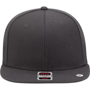 A 6 panel mid-profile snapback cap in dark grey featuring a branded tag on the front.