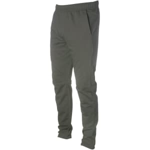 A pair of olive green jogger pants with side pockets and an elastic waistband. The design is simple and sporty.