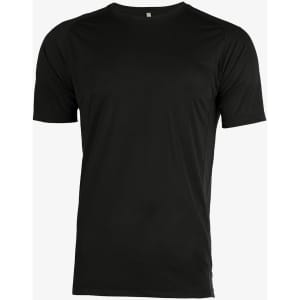 A black men's T-shirt with short sleeves, featuring a simple design and no visible branding.