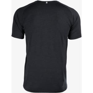 A dark grey men's T-shirt featuring short sleeves and a slightly curved hem. Includes a logo on the back.