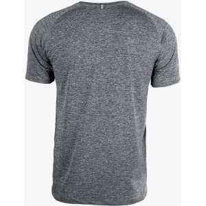 A grey men's T-shirt with a simple design and a logo on the back. Suitable for casual wear.