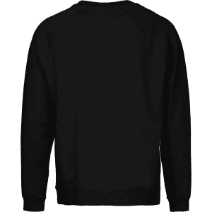 A black sweatshirt with a simple, classic design, featuring a crew neck and long raglan sleeves. It has a logo on the back.