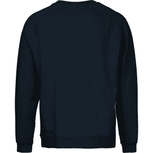 A navy sweatshirt with a simple design and a crew neck, featuring long sleeves and ribbed cuffs.