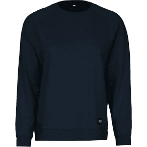 A navy sweatshirt featuring a simple design and a logo on the front. The material appears soft and comfortable.