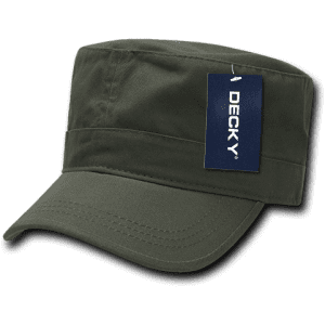 A washed khaki G.I. cap with a brand tag, featuring a classic military-style design.