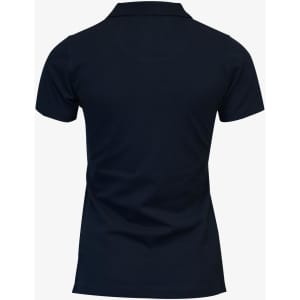 A navy blue women's polo shirt with a classic design and a subtle logo. The shirt features a fitted silhouette.