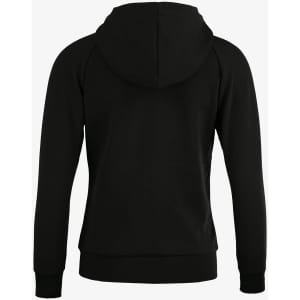 A black women's hoodie with a drawstring hood and long sleeves, featuring a plain design.