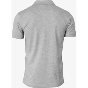 A grey polo shirt with a classic design and a logo on the back. Ideal for casual wear.