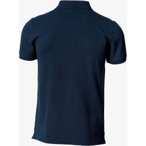 A navy polo shirt with a classic cut, featuring a collar and short sleeves. The shirt has a logo on it.