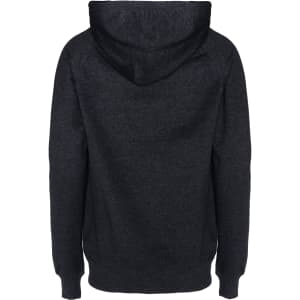 A dark grey hoodie with a hood and long sleeves, featuring a simple design and no visible logos.