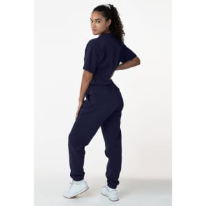 A pair of navy heavy fleece sweatpants with a relaxed fit, featuring an elastic waistband and a minimalistic design.