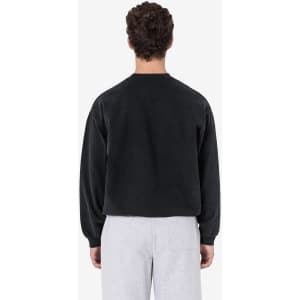 A black fleece pullover featuring a classic crew neck and long sleeves, viewed from the back.