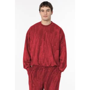 A red heavy fleece pullover with a textured pattern, featuring long sleeves and a relaxed fit.